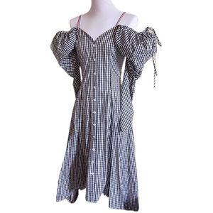 NWT Vintage Style Puffy Sleeve Black & White Checkered High Low Dress